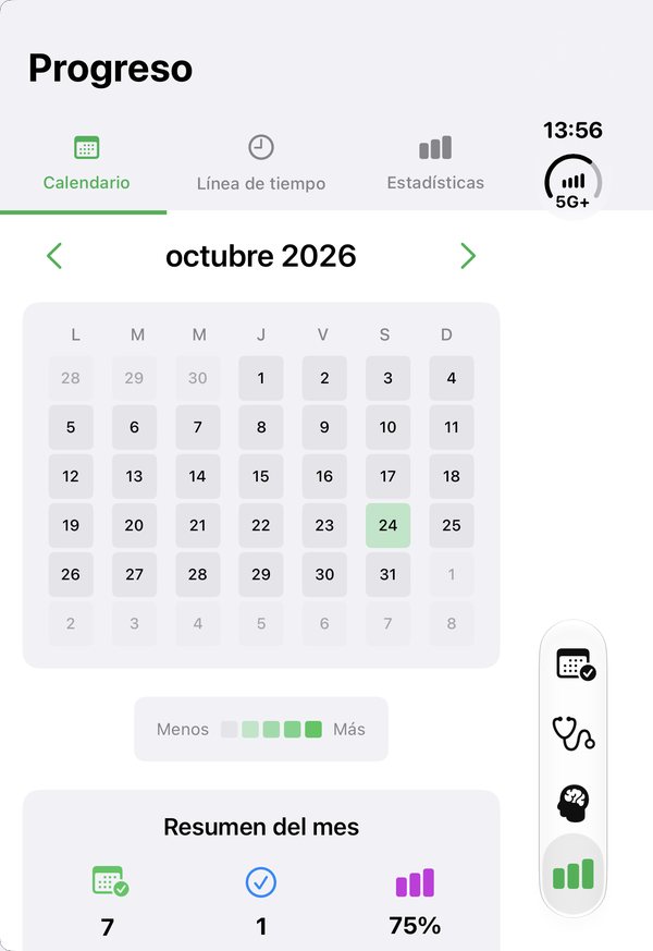 Progreso de Hiko: calendario del mes con los días trabajados