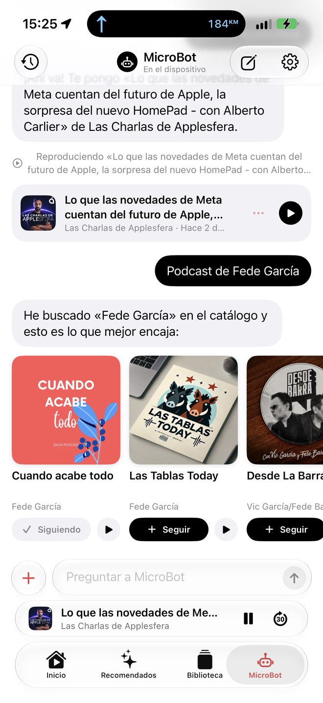 MicroBot buscando podcasts por autor