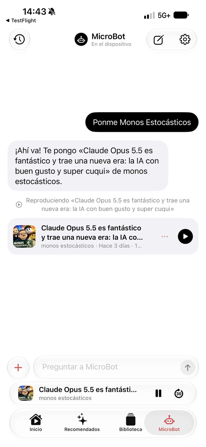MicroBot reproduciendo un episodio de Monos Estocásticos